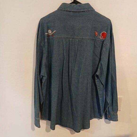 Sports Mom Denim Embroidered Button Up Shirt Size 3XL Momcore Grandmacore - Picture 2 of 7